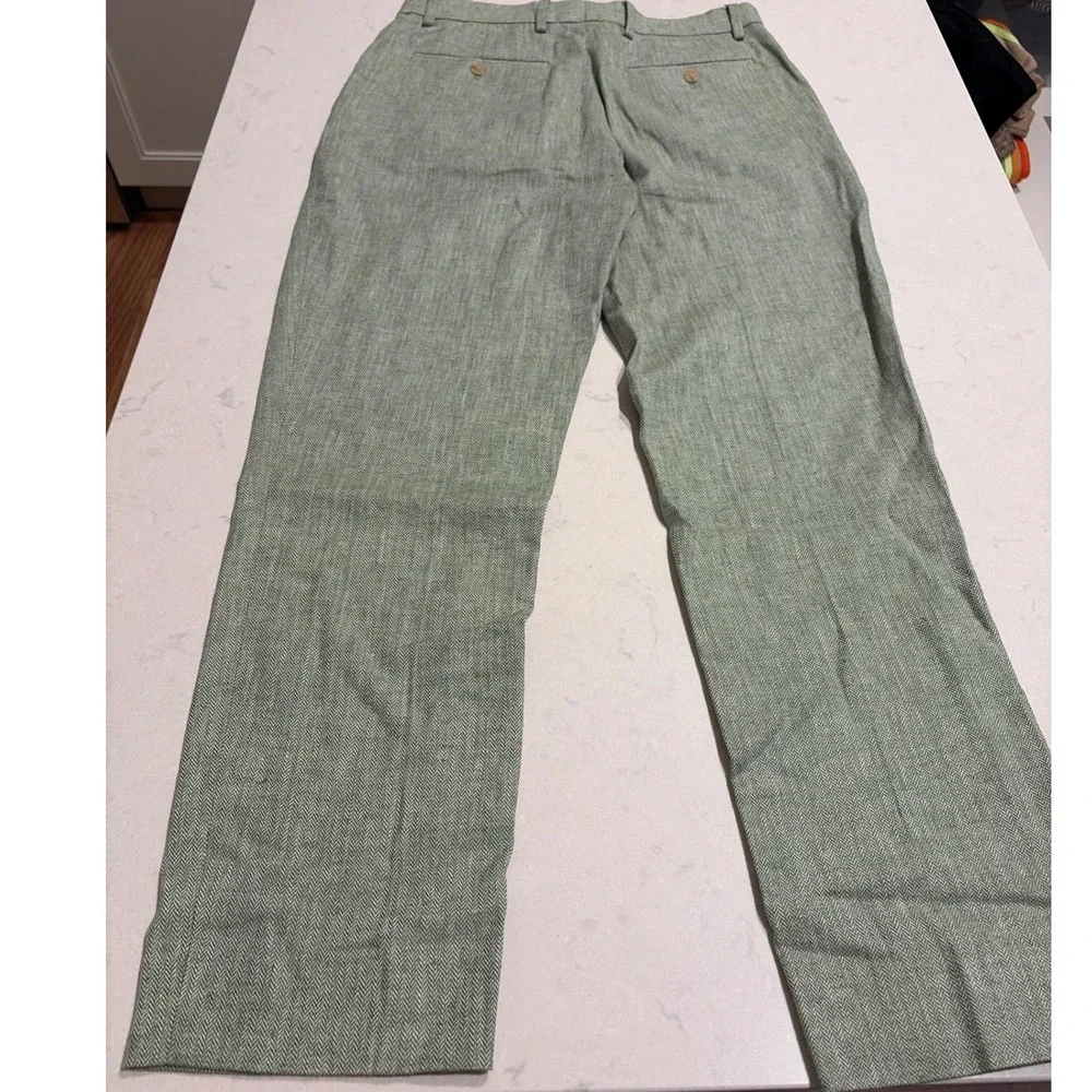 Banana Republic Trousers 29 Sage Green Herringbone Linen Tailored Fit Luxury